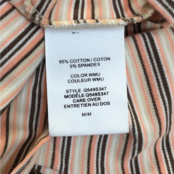 Guess Striped Short Sleeve Top - Cream and Brown - Picture 6 of 7